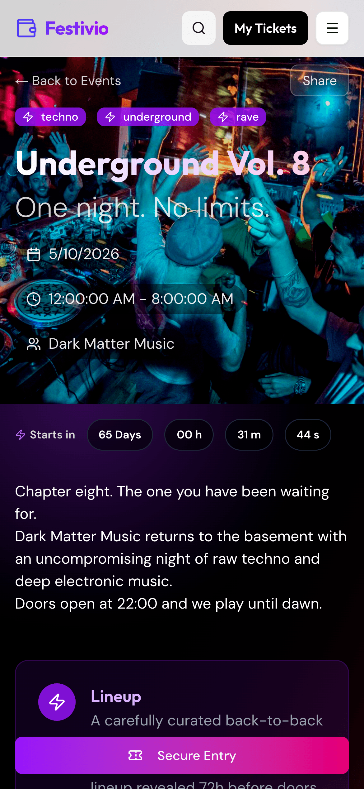 Event page on mobile